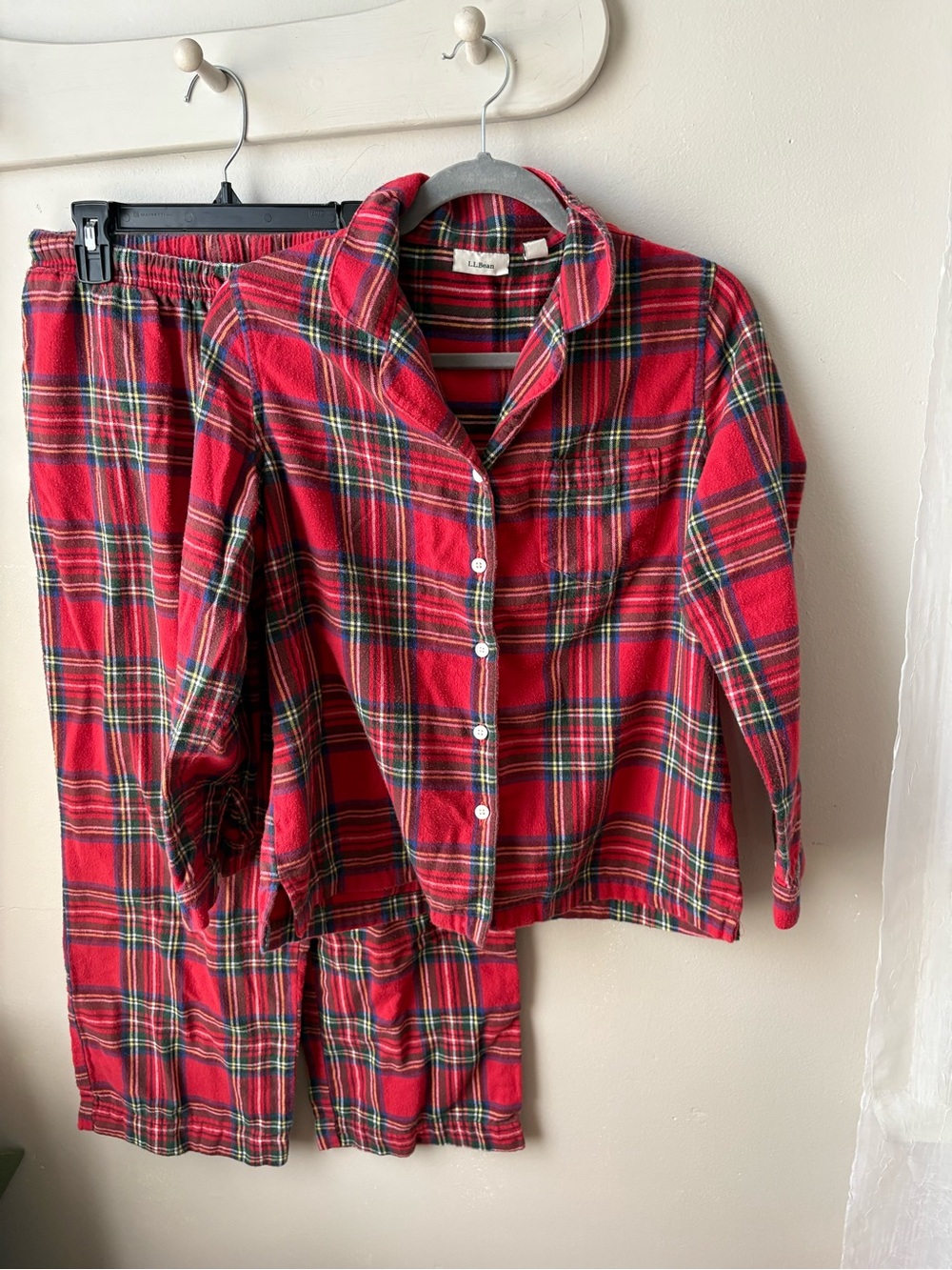 Women’s L.L. Bean Classic Red Plaid Pajama Set - Button-Up Top & Pants